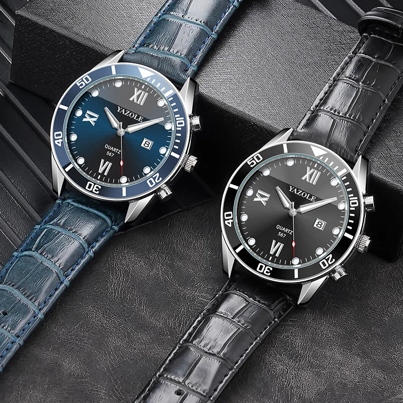 

Explosive fashion watch men's original green dial leather watch men's casual fashion quartz luminous waterproof watch men classi