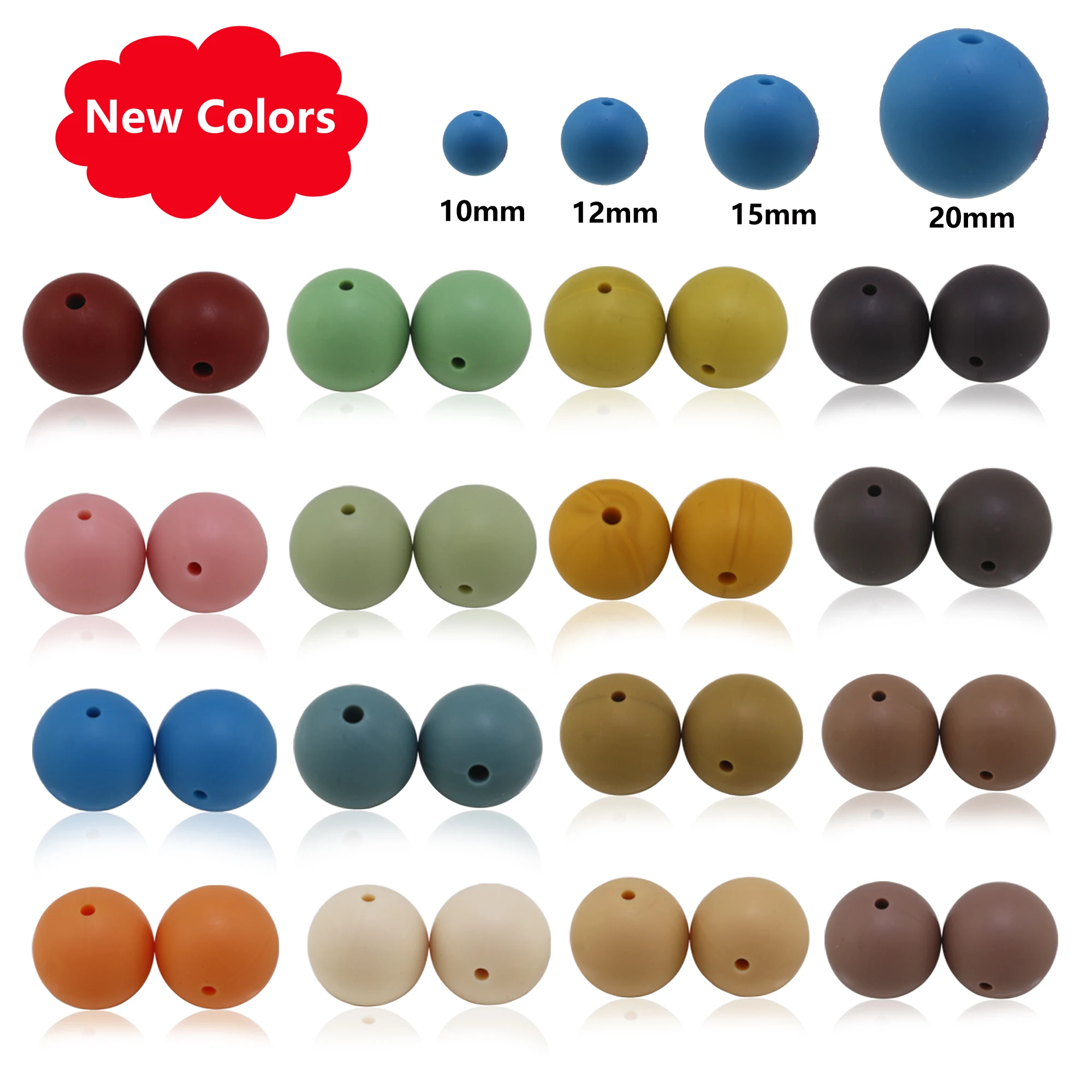 

New Colors 100Pcs/Lot 15mm Silicone Beads Baby Teething Starry Bule Wine Olive Oatmeal Mustard DIY Round Loose Ball BPA Free