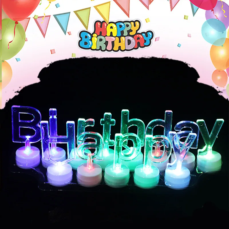 1 set Led Colorful Glowing Happy Birthday Candle with Light Effect Glow In Dark For Kids Birthday Party Decoration home festival