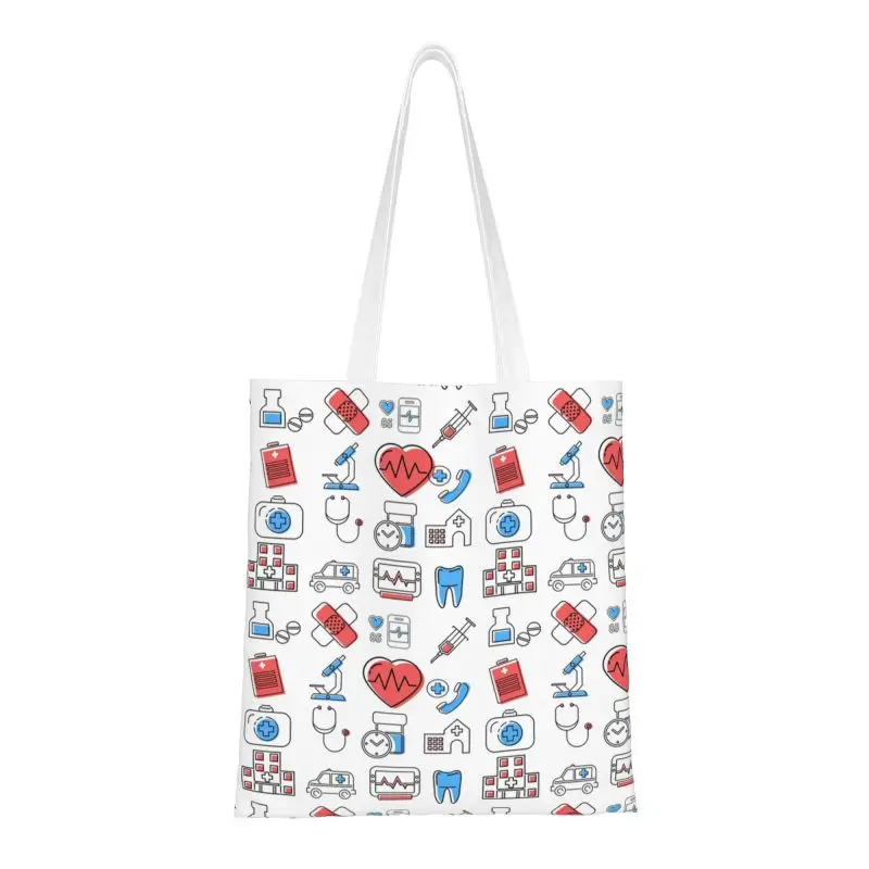 

Custom Nursing Supplies Pattern Canvas Shopping Bag Women Recycling Grocery Funny Nurse Pattern Tote Shopper Bags