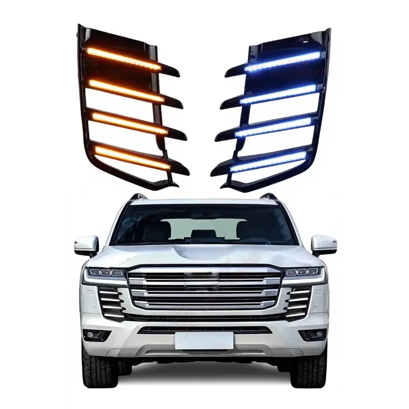 Фото Светодиодные дневные ходовые огни (ДХО) для Toyota Land Cruiser LC200 FJ200 2022-2023 с функцией анимации при запуске, указатели поворота, противотуманные фары №1
