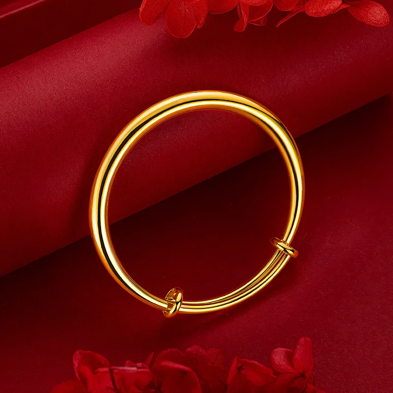 Женский браслет из настоящего золота 9999 24 карата однотонный гладкий с круглым