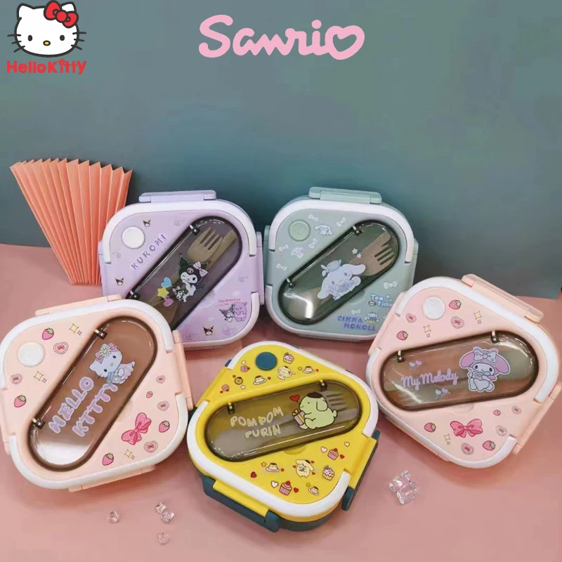 

Sanrio Hello Kitty Portable Bento Box Kawaii Kuromi Cinnamoroll My Melody Cartoon Microwave Sealed Lunch Box Outdoor Picnic Box