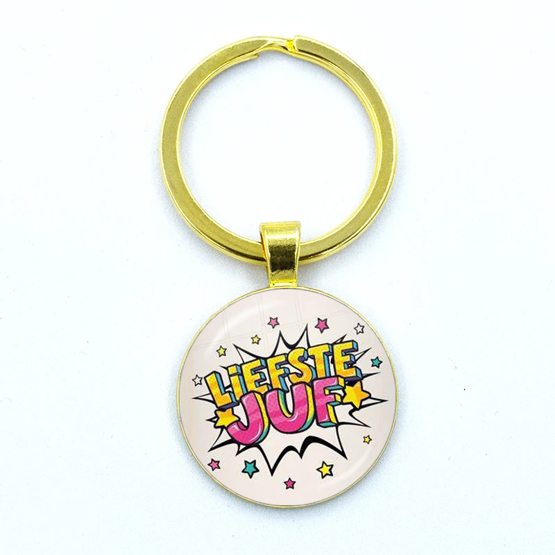 Брелок со стеклянным куполом VOOR DE Liefste Juf брелок Anneau Porte Clef Bedankt Cadeau письмо спасибо