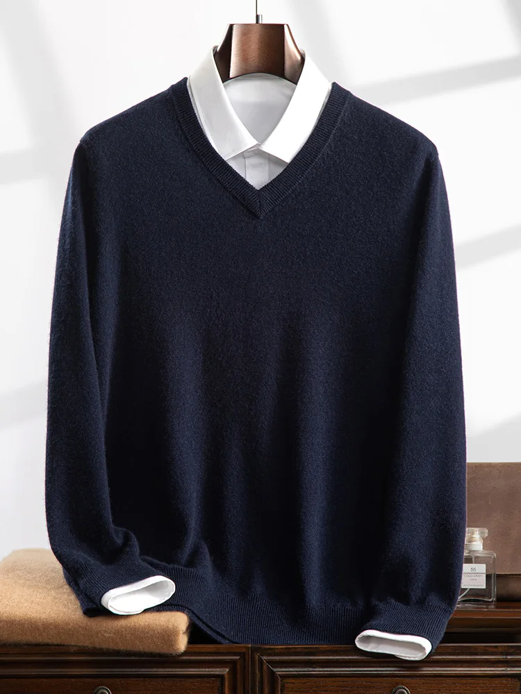 Роскошный мужской свитер из 100% кашемира осень-зима базовый пуловер с v-образным