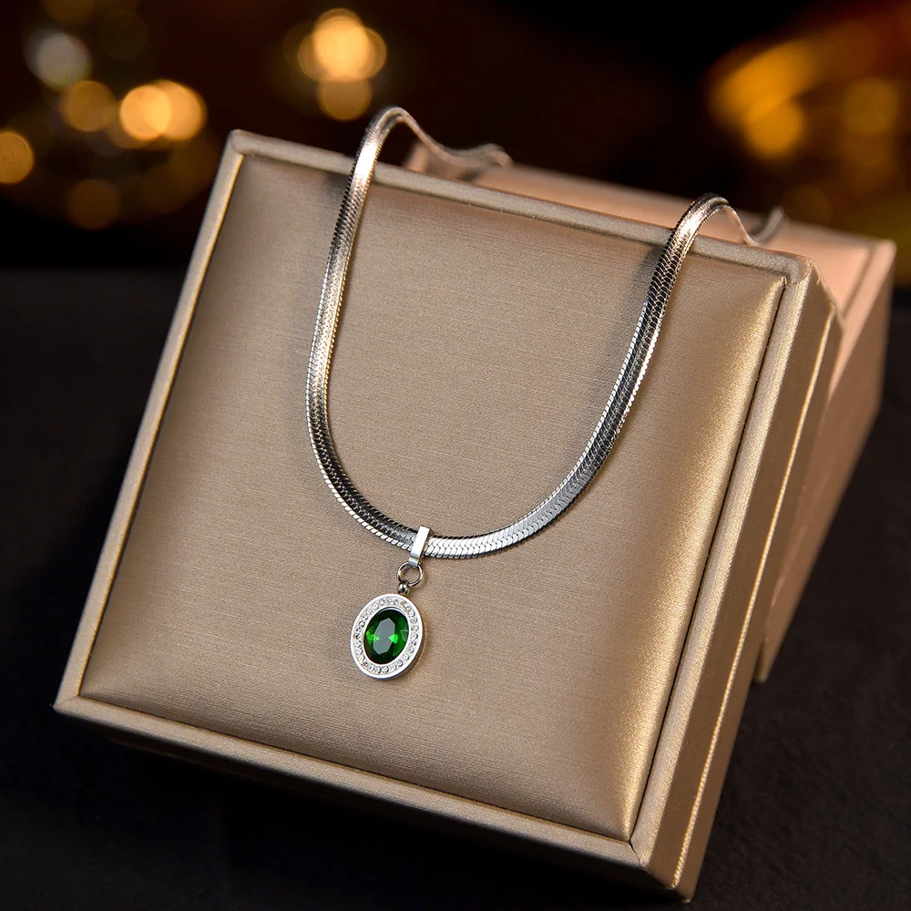 

Женское Ожерелье серебряного цвета с зеленым кулоном из нержавеющей стали