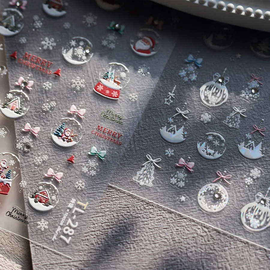 1 шт. бант снежинка хрустальный снежок рождественская наклейка для ногтей 5D