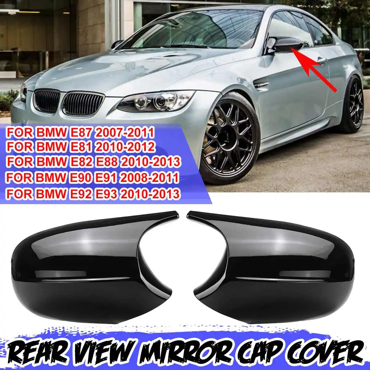 

M3 Style ABS 2x Car Rear View Mirror Cover Cap Shell Mirror Covers For BMW E81 E82 E87 E88 E90 E91 E92 E93 2010-2013 LCI Model