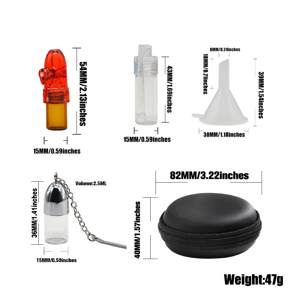 

Portable Snuff Kit Glass Snuff Gun Aspirator Dispenser + Glass Pill Bottle + Plastic Funnel + Snuff Bottle with Spoon 003/2023