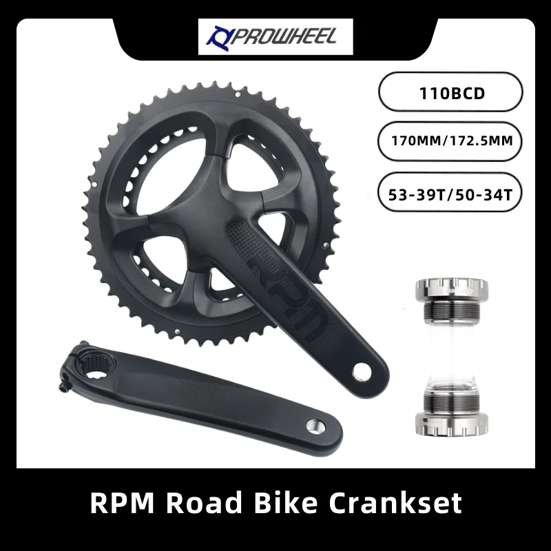 PROWHEEL Road Bike RPM Crank Hollow Double Sprocket Set 10BCD 50/34T 52/36T 170/172.5MM 2x11S BB BSA forShimano R7000/R8000
