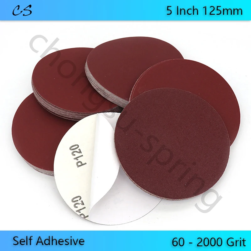 5 Inch 125mm Sandpaper Disc Self Adhesive Sand Paper Round Red 60 80 100 120 150 180 240 320 to 2000 Grits for Sanding Polishing