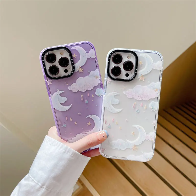 

CASETIFY Cartoon White Cloud Moon Phone Cases For iPhone 14/13/12/11/X/XR/XS 14/13/12/11 Pro Max XS MAX Shockproof Soft Cover
