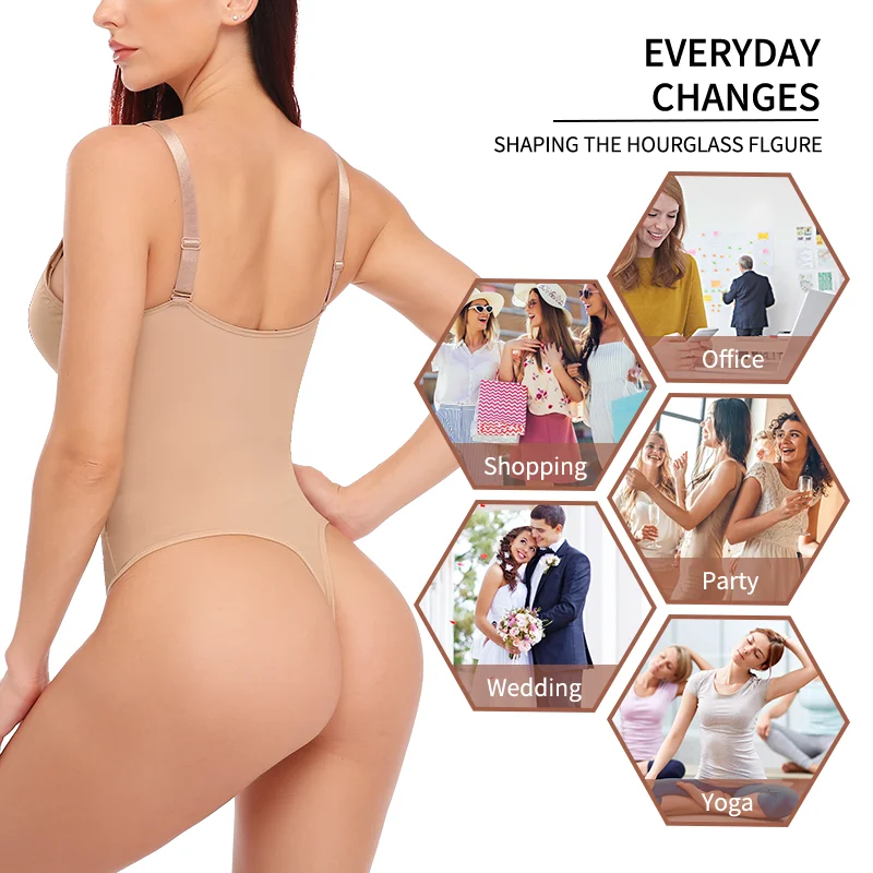 Women Thong Bodyshaper Bodysuit Padded Push Up Chest Shaper MISS MOLY Seamless Waist Trainer Fajas Sexy Abdomen Slimming Corsets