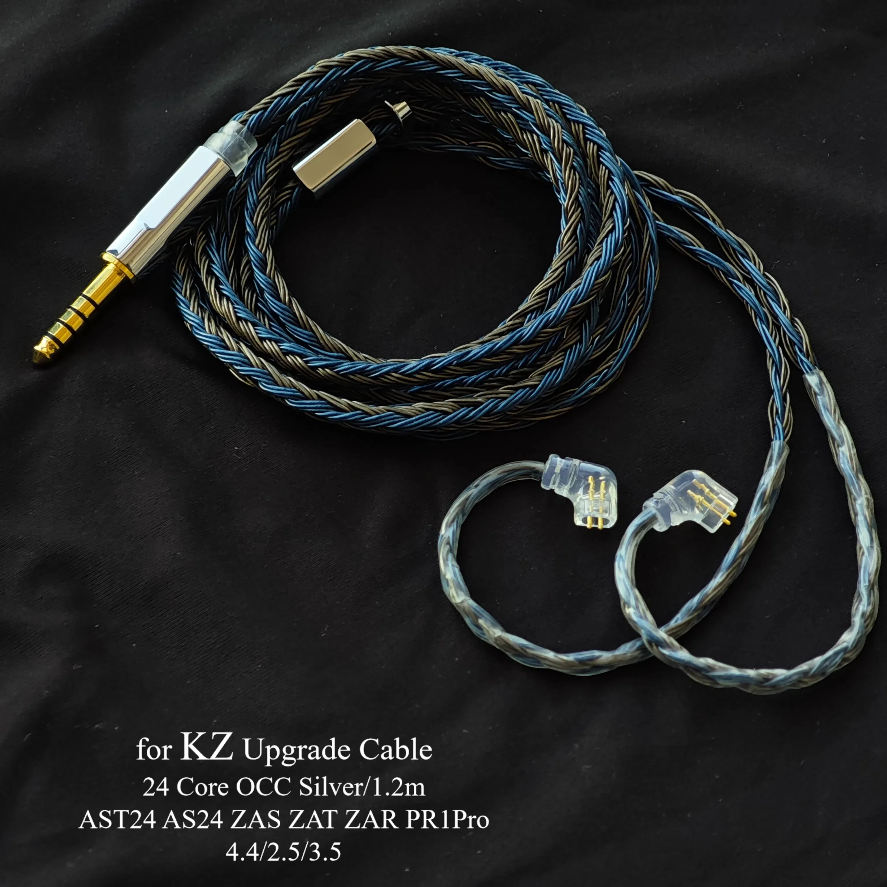 Фото Кабель KZ для наушников AST24, AS24, ZAS, ZAT, ZAR, PR1Pro, 24-жильный, с серебряным покрытием, улучшенный, 4.4 мм, балансный, 2.5 мм, 3.5 мм, с микрофоном №2