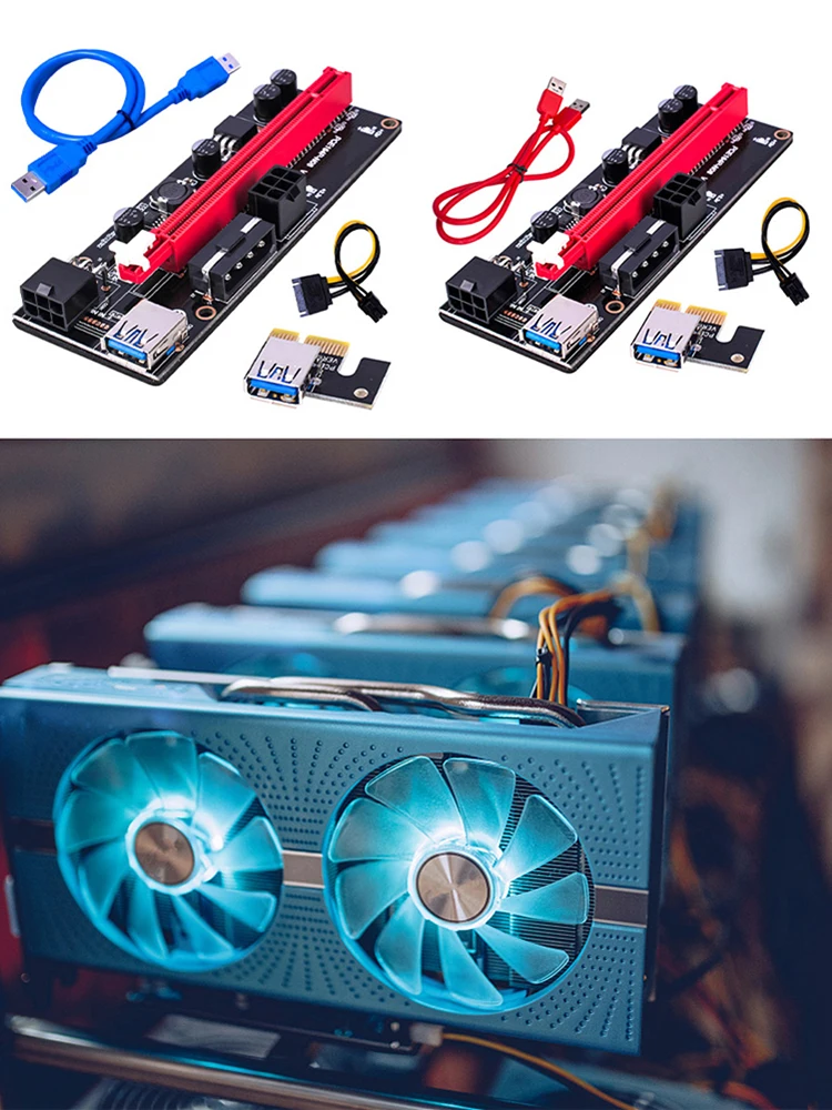 Ver009S USB 3.0 PCIe 1X to 16X Адаптер для подъема карт SATA 15Pin 6Pin Кабель питания Компьютерные