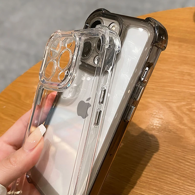 Фото Роскошный противоударный прозрачный жесткий акриловый чехол для iPhone 14 13 12 11 Pro Max X XR XS 7 8 Plus, мягкий силиконовый бампер, прозрачный чехол №4
