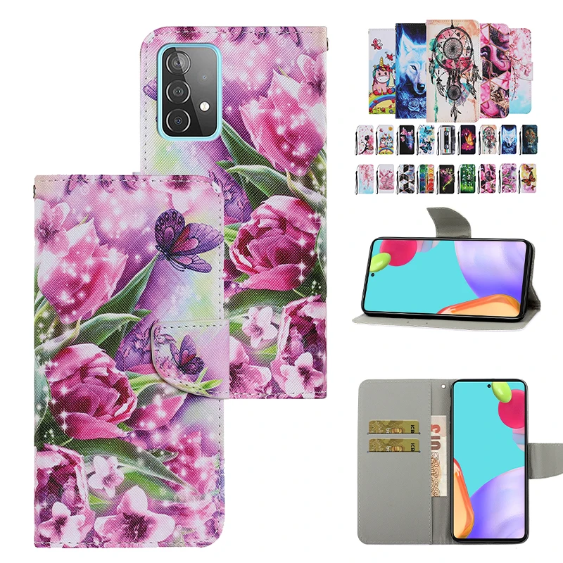 

Flip Cover For Galaxy Note 20 Ultra Leather A70 A51 A42 A41 A40 A31 A21 A20 A11 A10 Painted Wallet Phone Case Stand Card Slots