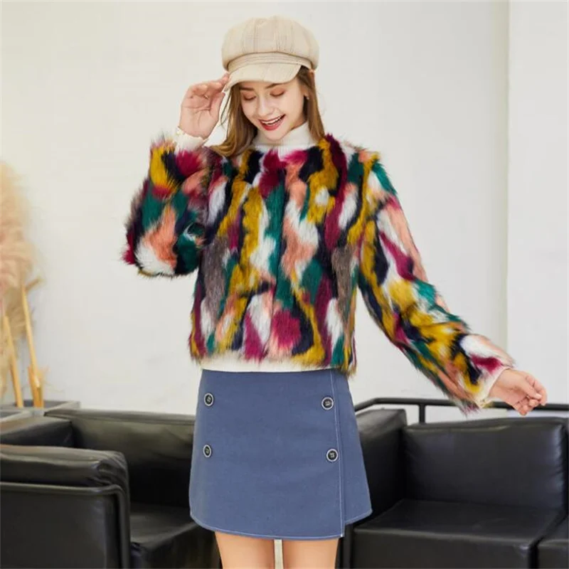 Autumn winter Colorful camouflage faux mink leather jacket womens short fur leather coat women jackets jaqueta de couro fashion