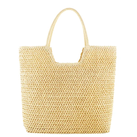 Плетеная пляжная дамская сумочка на молнии, однотонный соломенный дорожный саквояж в стиле ретро, Повседневная летняя сумочка
