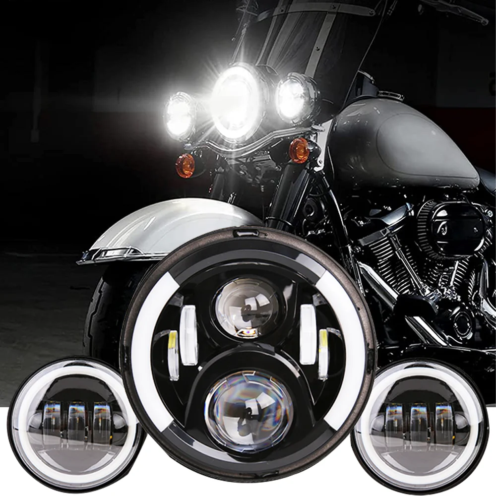 

7-дюймовая Белая светодиодная фара DRL 4,5 дюйма, адаптер Halo Fog, кольцо света для Harley Touring Electra Glide Road King Street Glide