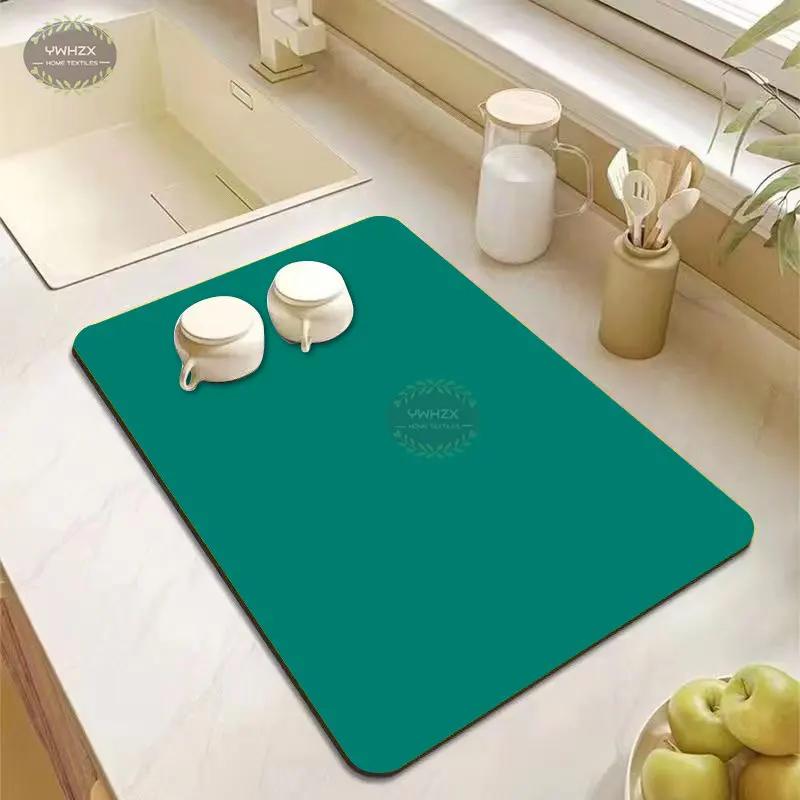 

Solid Color Drain Pad Rubber Mat Diatomaceous Tablemat Super Absorbent Anti-Slip Gifts Bathroom Drainage Rug Coaster Room Decor