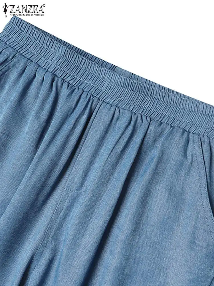 ZANZEA женские джинсы в винтажном стиле офисные повседневные широкие брюки с