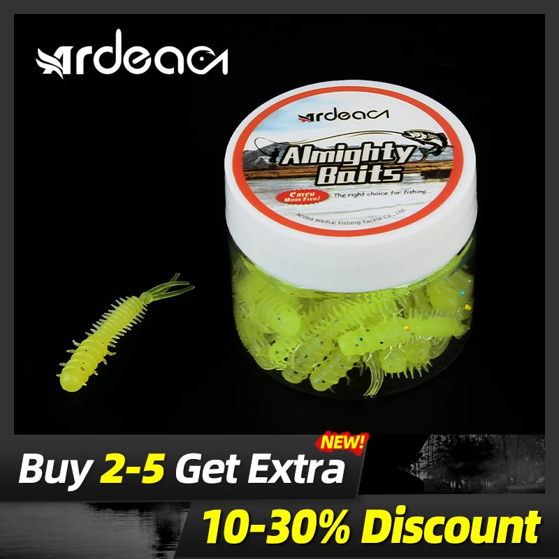 Ardea Shad Worm Lures 30/60pcs Mini lure set 43mm0.4g Soft silicone bait Artificial larva Rubber Baits Wobblers Bass Leurre