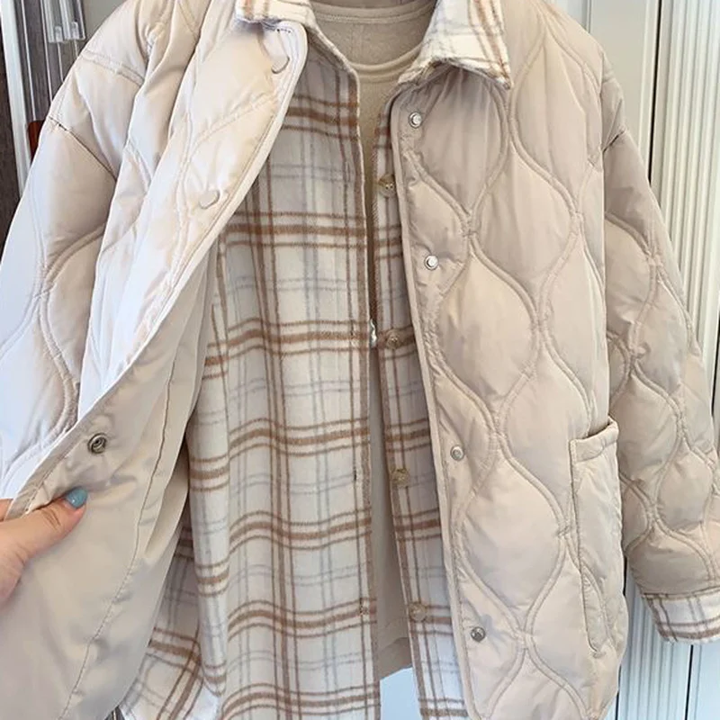 Oversize Parkas Women Oversized Fake 2 Pieces Patchwork Vintage Loose Classic Trendy Daily Female Winter Cozy Design New Arrival