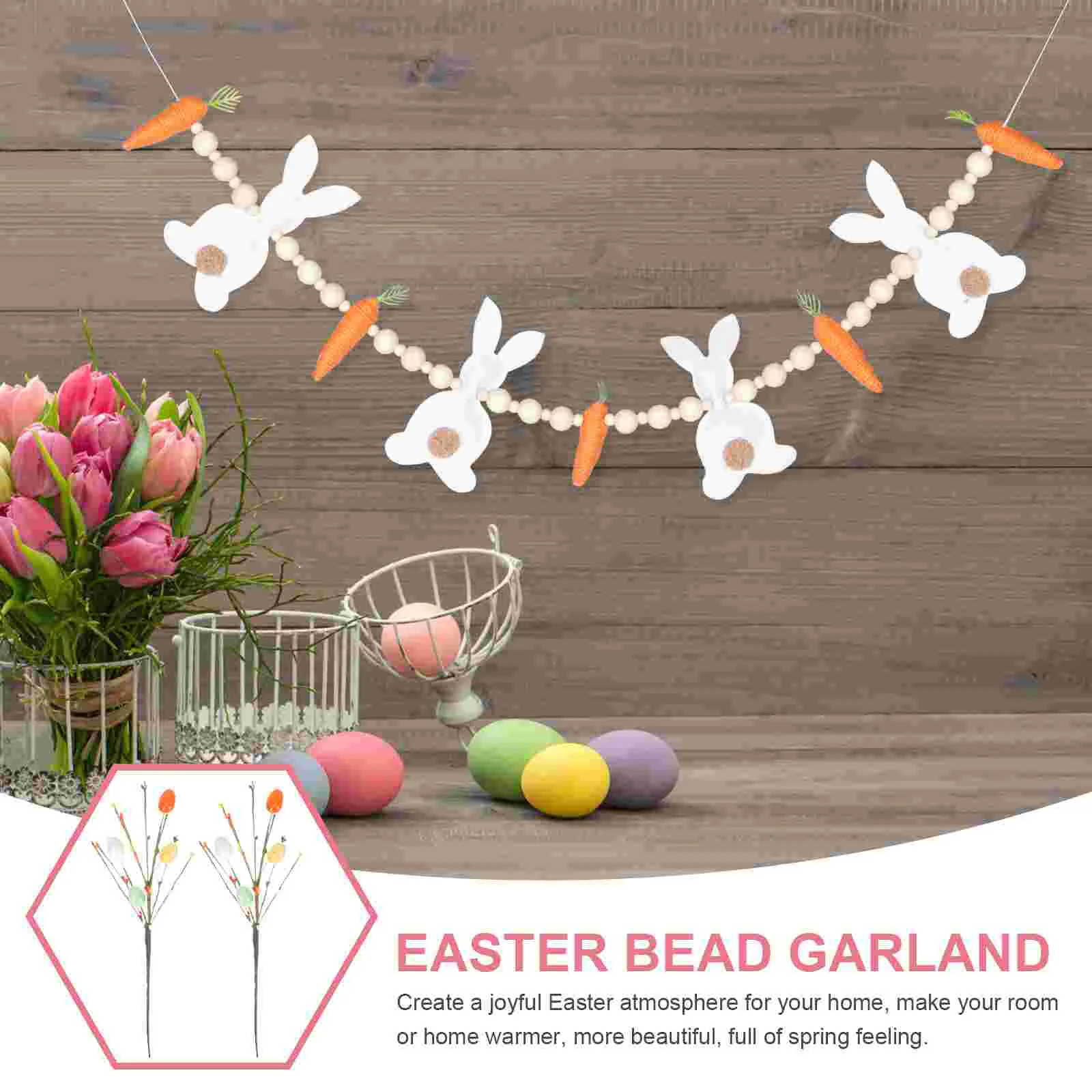 Гирлянда в виде кролика деревенские бусины морковь пасхальная овсянка настенная