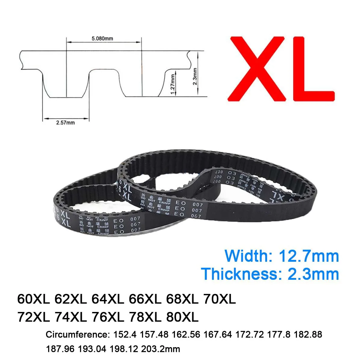

1Pc Width 12.7mm XL Rubber Trapezoid Tooth Timing Belt Type 60XL 62XL 64XL 66XL 68XL 70XL 72XL 74XL 76XL 78XL 80XL Drive Belts