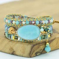 natural crystal cave stone bracelet 3x wrap rope wristband hand bohemian style alloy beads bracelet popular fashion accessories