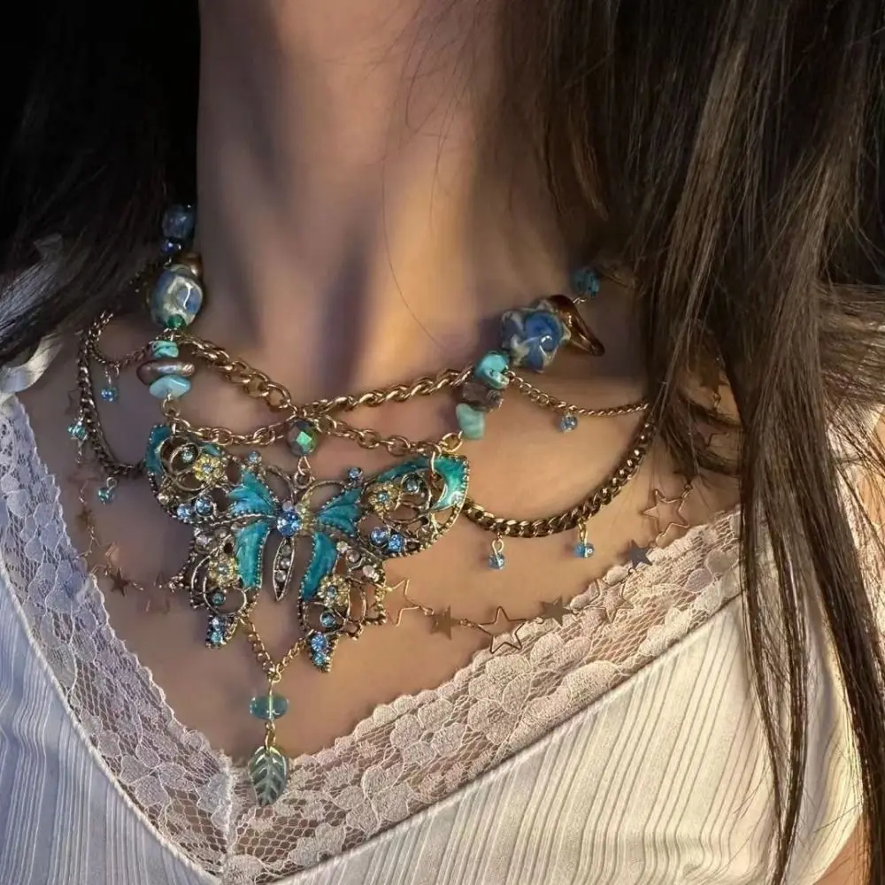 Ожерелье блестящая подвеска-бабочка поясная цепочка регулируемый многослойный