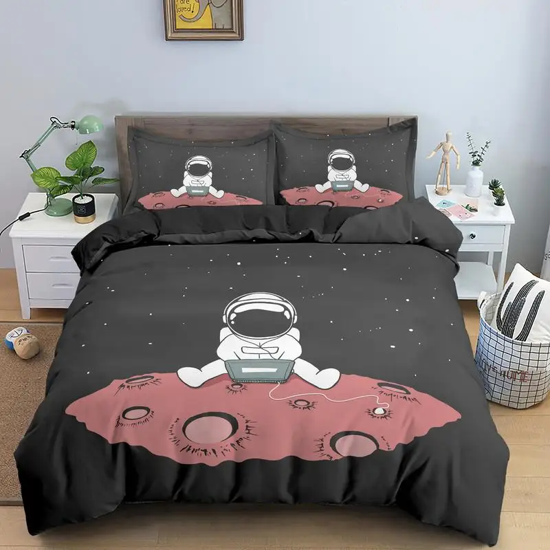 

Пододеяльник с мультяшным астронавтом Король Королева Kawaii набор постельного белья для Детей Космический космический синий 2/3 шт. полиэстер...
