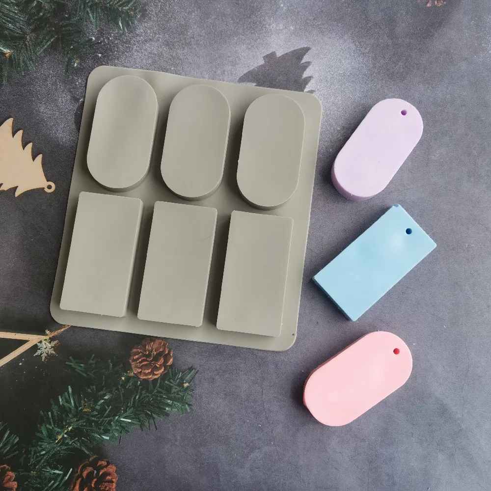 

Силиконовая фотоформа, 3 овальных, 3 квадратных формы, подвесное отверстие, силиконовая форма для мыла ручной работы