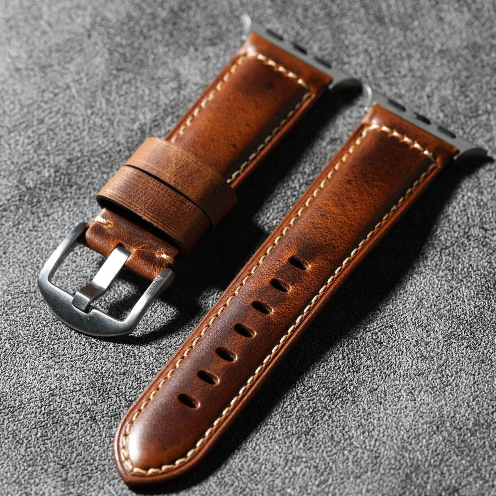 Ремешок ручной работы из воловьей кожи для iWatch 49 мм 45 46 44 утолщенный браслет