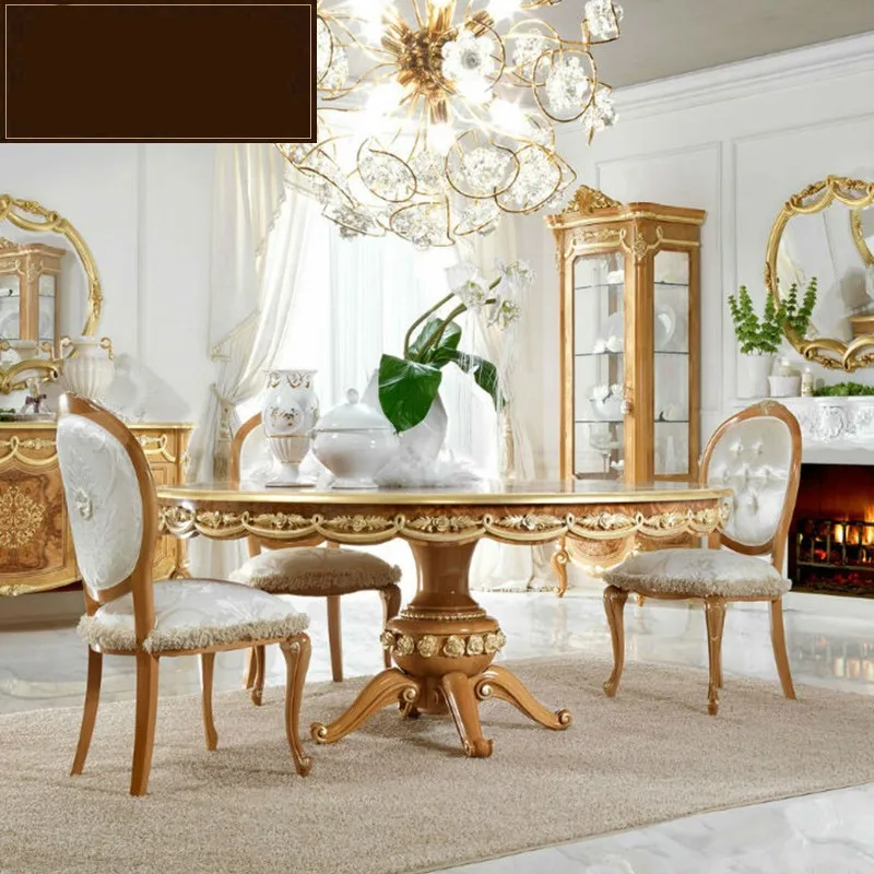 

Обеденный стол и стул в европейском стиле из массива дерева и мрамора, в стиле ретро, Круглый, средиземноморский