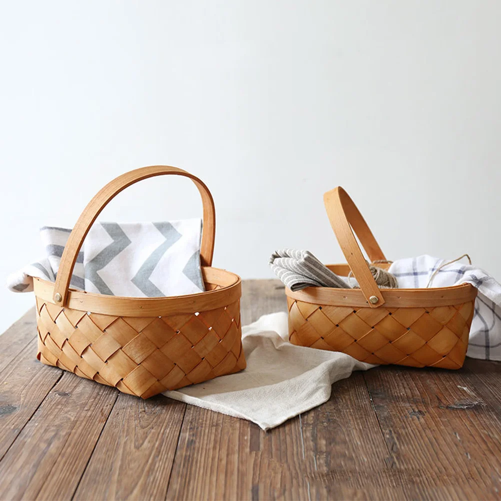 

Basket Storage Wovenwicker Handle Container Rattan Wooden Baskets Picnic Portable Small Flower Housewareeaster Fruit Handles