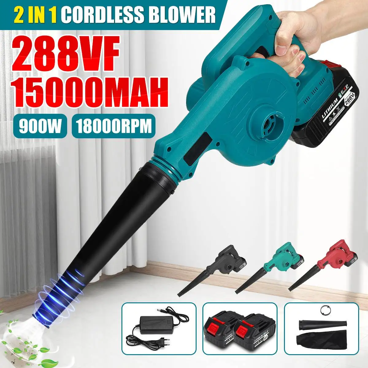 

2 IN 1 Air Blower & Suction Dust Cleaner Wireless Blower 100Kpa Vacuum Cleannig Leaf Blower With 15000mAh Battery Power Tools