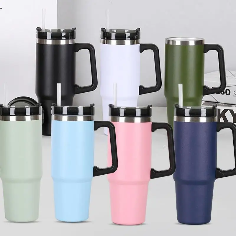 

Beaker With Handle 30oz Stainless Steel Thermos Cup With Lid And Straw Double Wall Vacuum Insulated Travel Coffee Mugs Portable