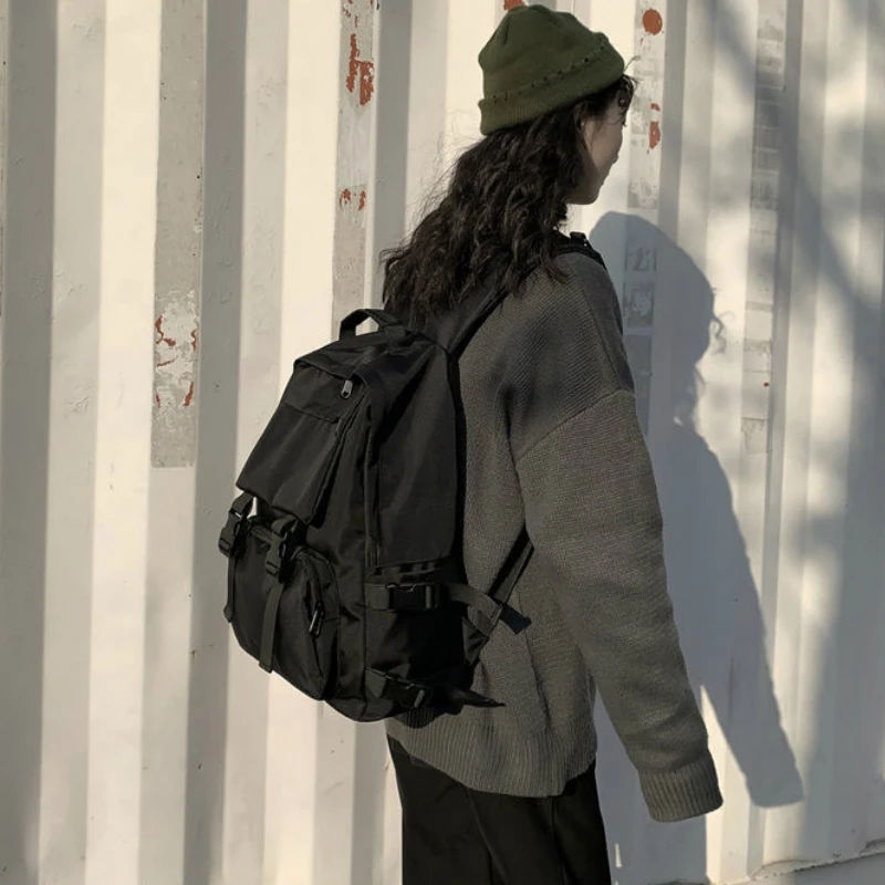 

Backpacks Preppy Students Backpack Large Capacity Button Travel Bag Solid Simple Harajuku Chic Fashion Retro Unisex High Street
