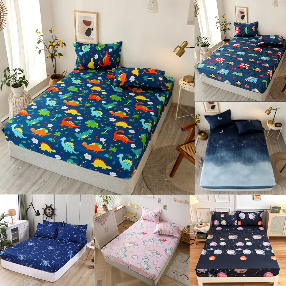 

3pcs Soft Child Fitted Sheets Car Dinosaur Bed Mattress Covers Bedding Set Elastic Fixed Antifouling Anti-Crease Sheet For Bed