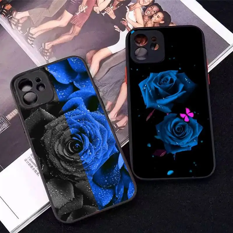 

Blue Rose Flower Phone Case for iPhone X XR XS 7 8 Plus 11 12 13 pro MAX 13mini Translucent Matte Case