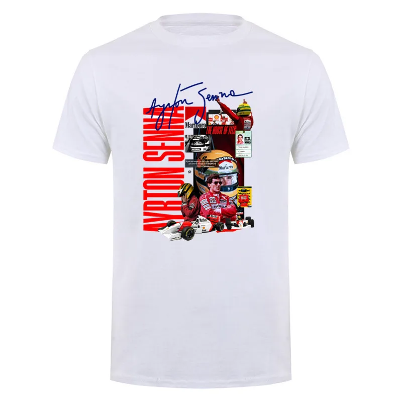 Фото Футболка Sennacars Ayrton Senna, унисекс, крутая футболка, белая хлопковая футболка большого размера, повседневные топы, футболка HJ-025 №2