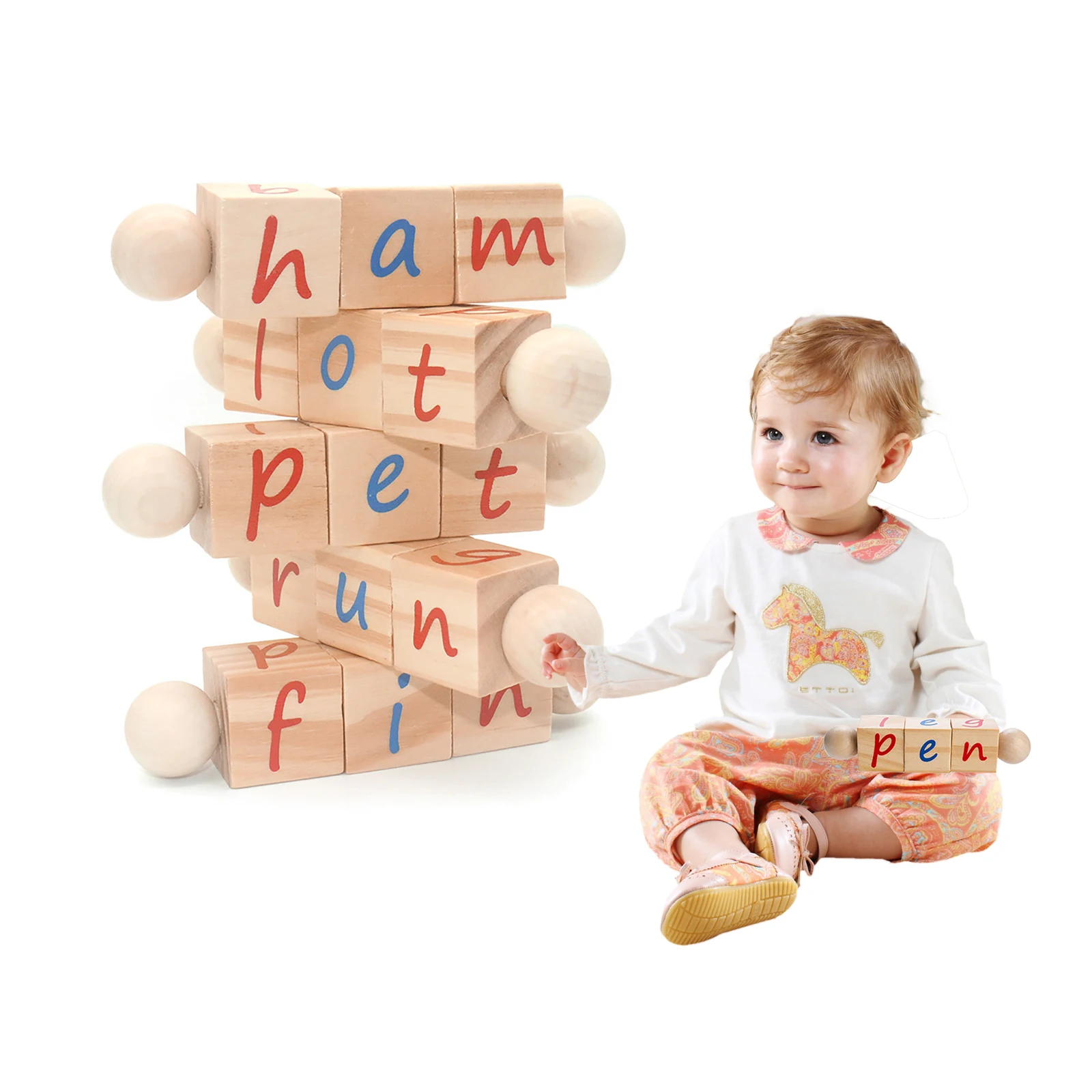 

Children 2 3 4 Years Old Wooden Reading Building Blocks Flash Card Short Vowel Educational Toy For Kids Gifts