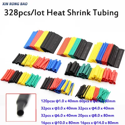 

328Pcs 8 Sizes 5 Color Multi Color Polyolefin 2:1 Halogen-Free Heat Shrink Tubing Tube Assortment Sleeving Wrap Tubes