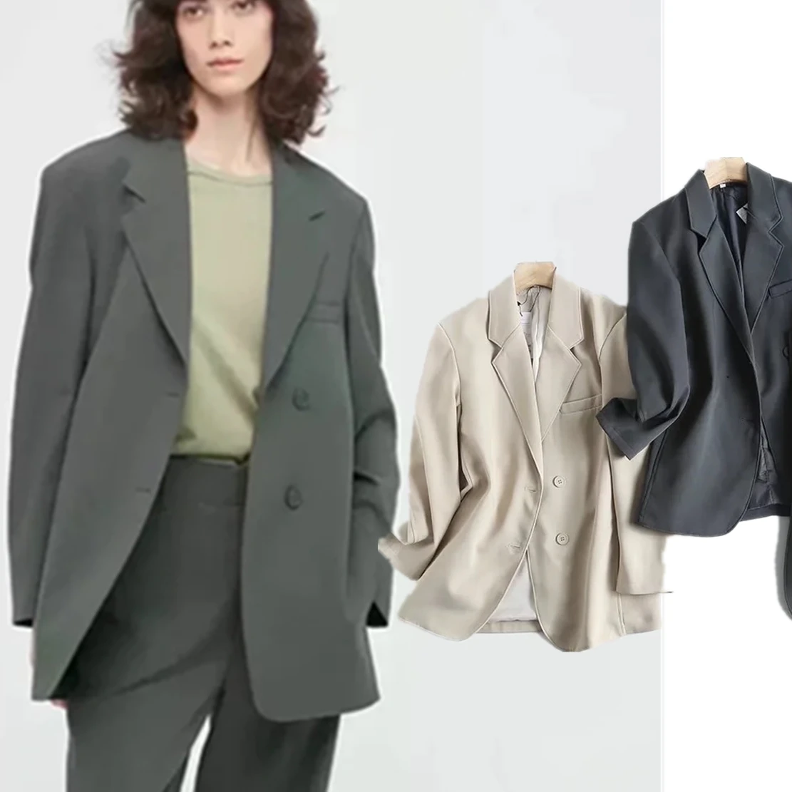 Withered England Style Office Lady Loose Single Jacket Fashion Simple Breasted Boyfriend Casual Blazers Women Tops