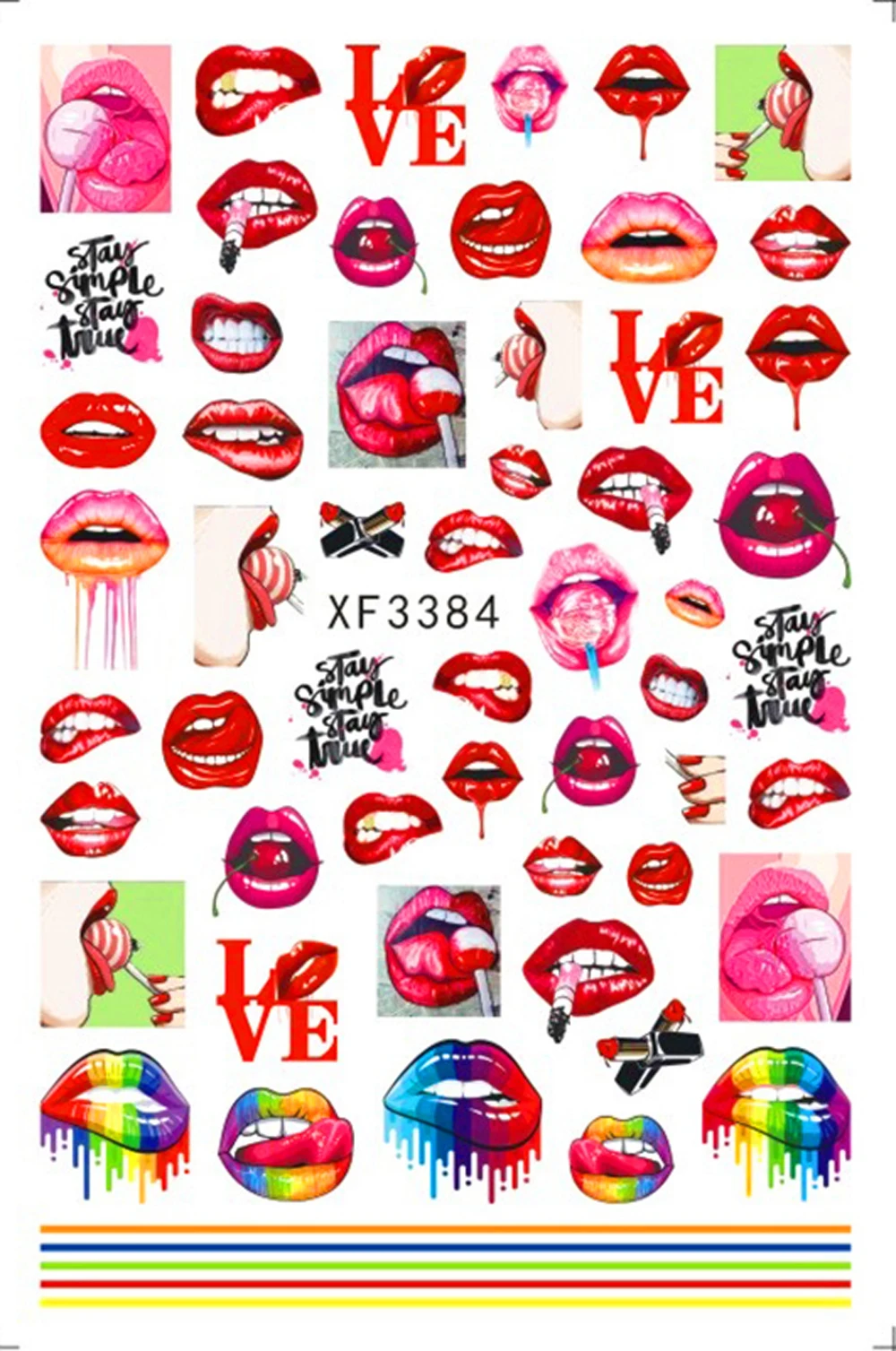 

12sheets Sexy Girl Print Nail Art Stickers Ultra Thin Colorful Nail Decals Press On Nails Red Lips Tongue Manicure Decals Wraps