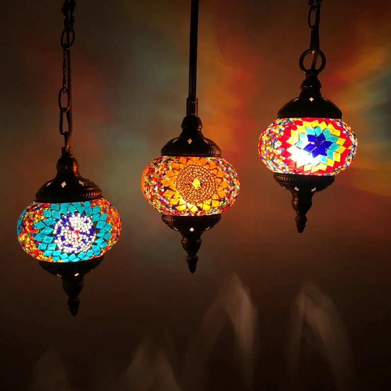 Decoración de estilo mediterráneo, lámpara colgante turca hecha a mano, tonos de cristal, mosaico, para Bar, cafetería, E14