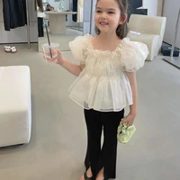 rinilucia summer girls clothing sets fashion solid mesh girls shirt topflare pants baby kids clothes suit children clothing