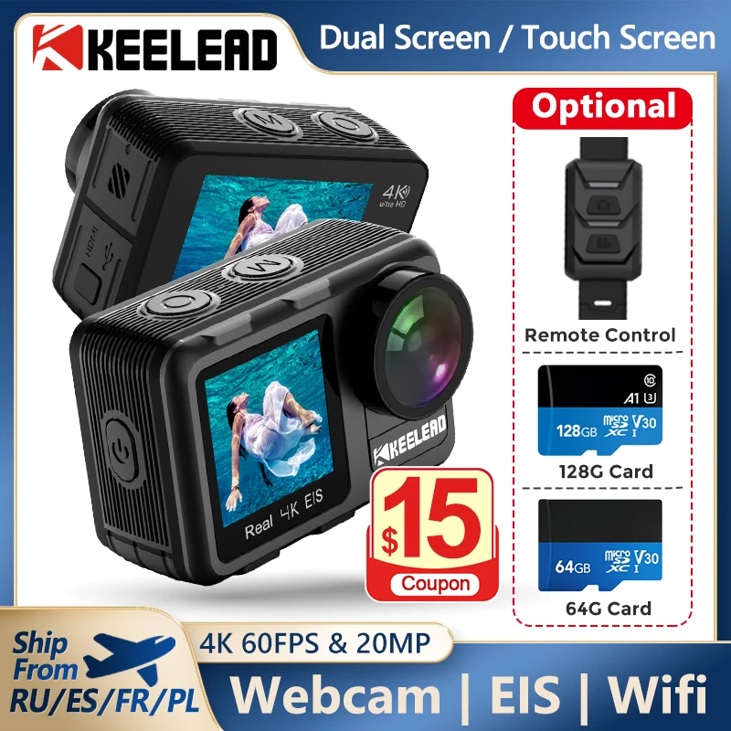 Экшн-камера KEELEAD K80 4K 60 кадров/с EIS 5-40 м водонепроницаемая 20 МП 2 0 дюйма сенсорный